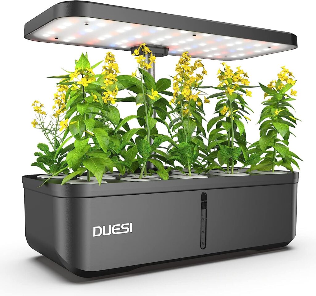 DUESI 12Pods Hydroponics Growing System,Upgrade Indoor Herb Garden 2.0 with Grow Light,Plants Germination Kit with Silent Pump,Automatic Timer,4.5L Large Leakproof Water Tank,Upto 19