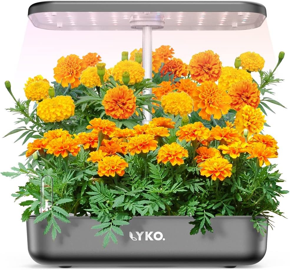 Hydroponics Growing System 12 Pods,LYKO Indoor Garden w/Full-Spectrum 36W Grow Light,Indoor Herb Garden Automatic Timer,Height Adjustable 3.5L Water Tank, Fathers Day Gift (Grey)