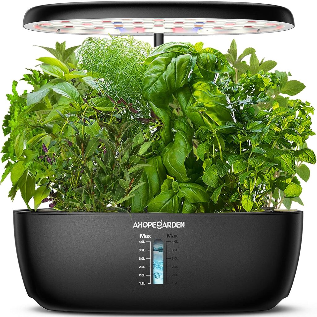 Indoor Garden Hydroponic Growing System: 12 Pods Plant Germination Kit Herb Garden Kit Growth Lamp Countertop with LED Grow Light Hydrophonic Planter Grower Harvest Vegetable Lettuce Black