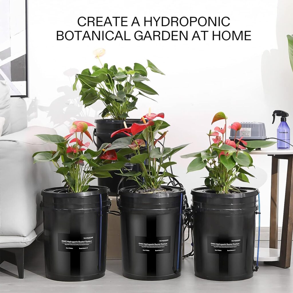 Amazon.com : VIVOSUN DWC Hydroponics Grow System, 5-Gallon Deep Water Culture, Recirculating Drip Garden System with Multi-Purpose Air Hose, Air Pump, and Air Stone (4 Bucket + Top Drip Kit) : Patio, Lawn  Garden