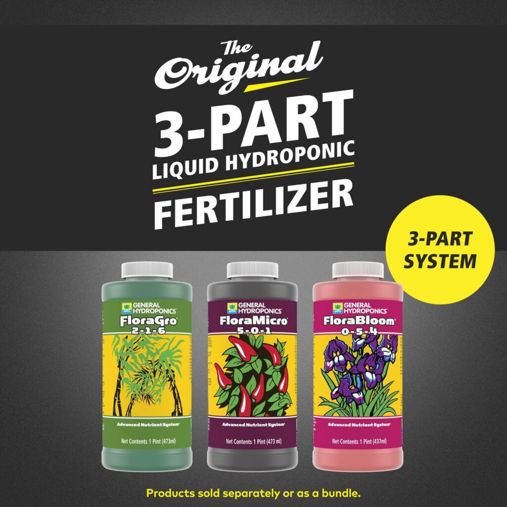 General Hydroponics FloraSeries Hydroponic Nutrient Fertilizer System with FloraMicro, FloraBloom and FloraGro, 1 pt.