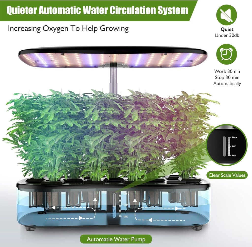 Large Tank Hydroponics Growing System 12 Pods, Herb Garden Kit Indoor with Grow Lights, Plants Germination Kit with Quiet Water Pump, Auto Timer, Height Adjustable to 20, Gardening Gifts Home Decor